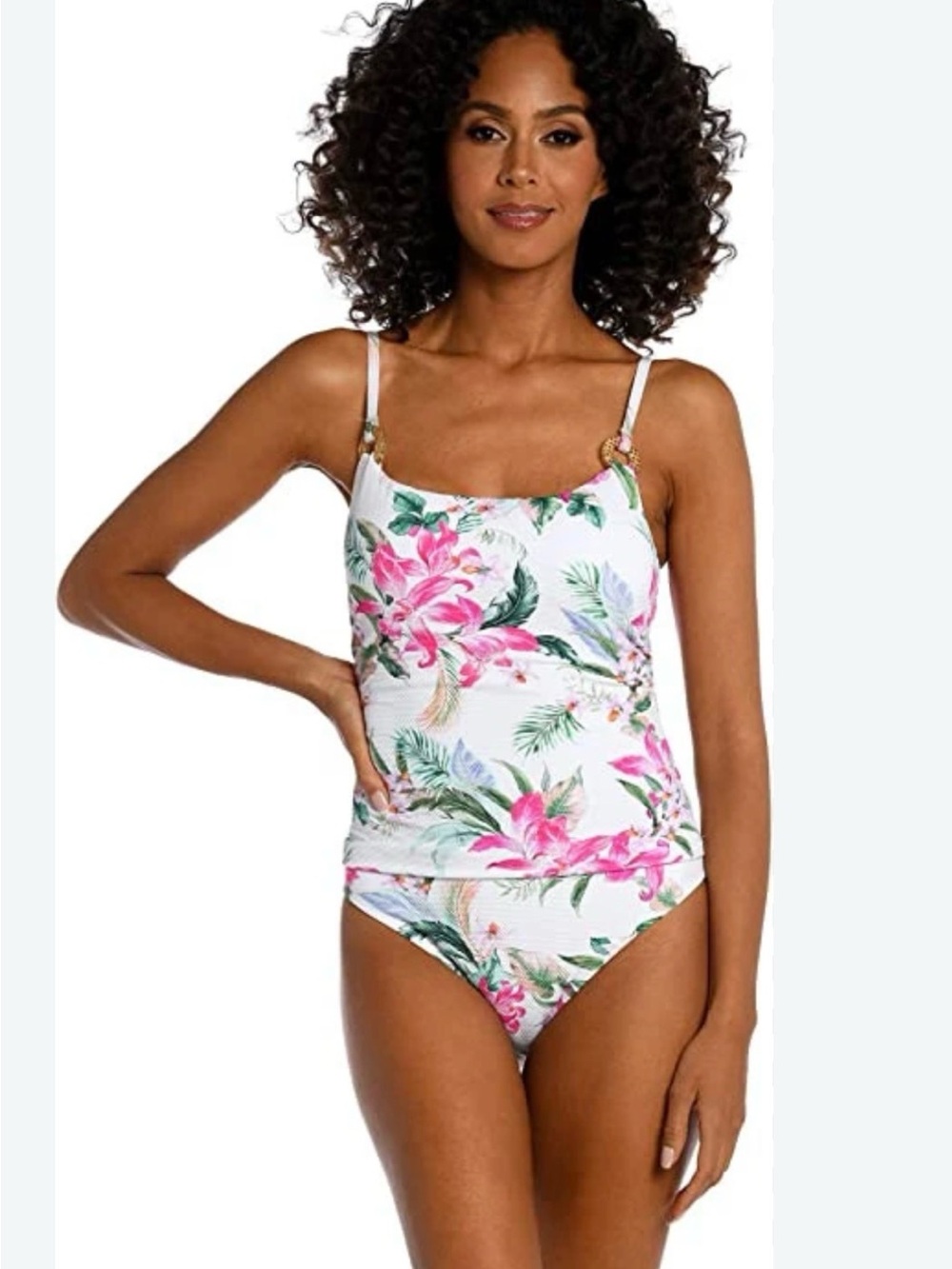 La Blanca Mystic Palms Raffia Ring Textured One Piece Swimsuit Size 10 NWOT